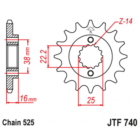 JT ZĘBATKA PRZEDNIA 2050 15 Z GUMĄ DUCATI 796/916/944/996 (JTF740.15RB) (ŁAŃC. 525)