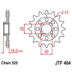 JT ZĘBATKA PRZEDNIA 2198 17 BMW S1000RR '09-'19 Z GUMĄ (JTF404.17RB) (ŁAŃC. 525)