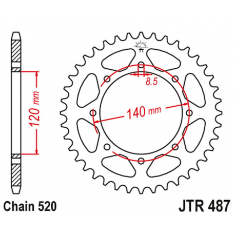 JT ZĘBATKA TYLNA 491 43 KAWASAKI KLR 650C '95-'03 (JTR487.43ZBK)* (ŁAŃC. 520) KOLOR CZARNY