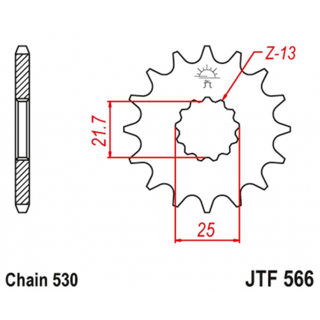 JT ZĘBATKA PRZEDNIA 566 15 Z GUMĄ (JTF566.15RB)* (ŁAŃC. 530) - MOŻE BYĆ ZASTĄPIONA PRZEZ 51315JT (JTF513.15) ORAZ 51915JT (JTF51