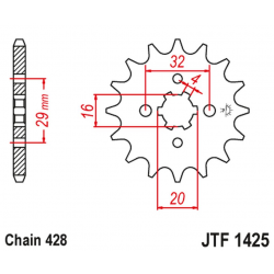 JT ZĘBATKA PRZEDNIA 425 15 SUZUKI GSXR 125 17-18, RG 80 86-87, GSX 125S 17-18 (JTF1425.15)* (ŁAŃC. 428)