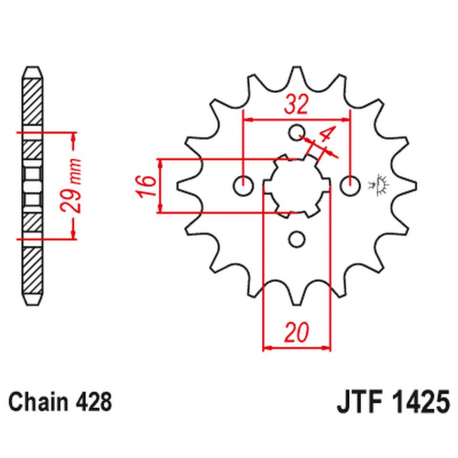 JT ZĘBATKA PRZEDNIA 425 15 SUZUKI GSXR 125 17-18, RG 80 86-87, GSX 125S 17-18 (JTF1425.15)* (ŁAŃC. 428)