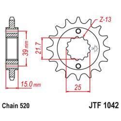 JT 2021/12 ZĘBATKA PRZEDNIA 2128 15 KYMCO 250 MXU/KXR/KXU '02-15' 300 MAXXER '05-16' (212815JT) (ŁAŃC. 520)