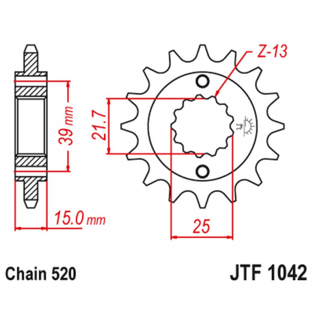JT 2021/12 ZĘBATKA PRZEDNIA 2128 16 KYMCO 250 MXU/KXR/KXU '02-15' 300 MAXXER '05-16' (212816JT) (ŁAŃC. 520)