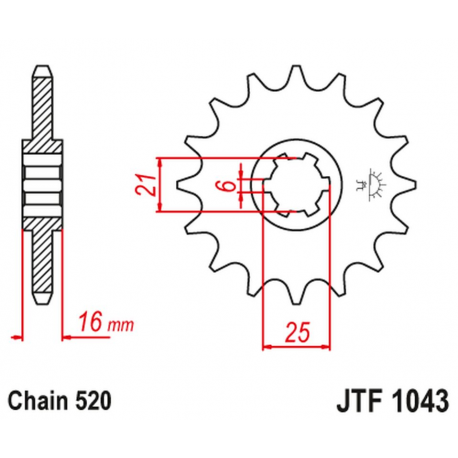 JT 2021/12 ZĘBATKA PRZEDNIA 2152 14 KYMCO 250 VENOX '04-09' (215214JT) (ŁAŃC. 520)