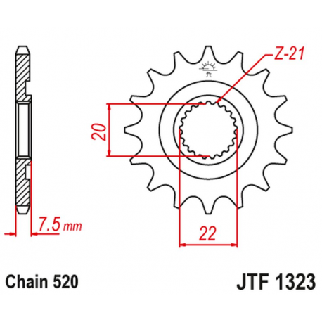 JT 2021/12 ZĘBATKA PRZEDNIA 2120 12 HONDA CR 125R '04-'07, CRF 250R/X '04-'17 (212012JT) (ŁAŃC. 520)