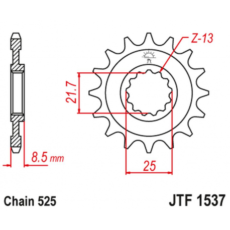 JT 2021/12 ZĘBATKA PRZEDNIA 2137 18 KAWASAKI ZX10R '04-'18 (213718JT) (ŁAŃC. 525)