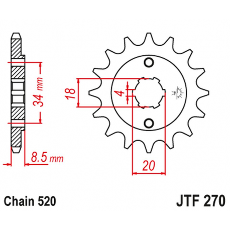 JT 2021/12 ZĘBATKA PRZEDNIA 2046 12 HONDA CA 125 '95-01', CB/CBX/CM/CMX 250 '83-16' (204612JT) (ŁAŃC. 520)