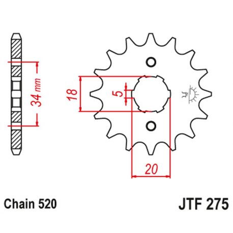 JT 2021/12 ZĘBATKA PRZEDNIA 275 15 HONDA CB 175 '74-76', XL 175 '77', CB 200 T '74-79' (27515JT) (ŁAŃC. 520)