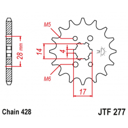 JT 2021/12 ZĘBATKA PRZEDNIA 2118 13 HONDA TRX 90 '93-19', CRF 125 '14-21', DERBI SENDA/MULHACEN/TERRA '07-14' (211813JT) (ŁAŃC.
