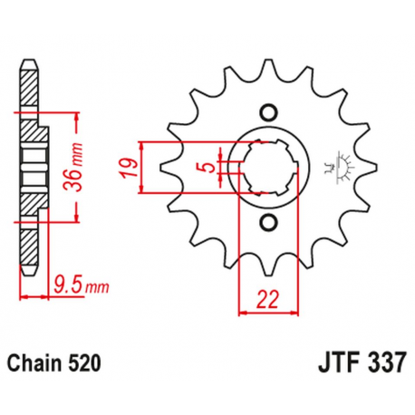 JT 2021/12 ZĘBATKA PRZEDNIA 337 12 HONDA TRX 250/300, CR 250 '82-'85, CR500 '84-'85 (33712JT) (ŁAŃC. 520)