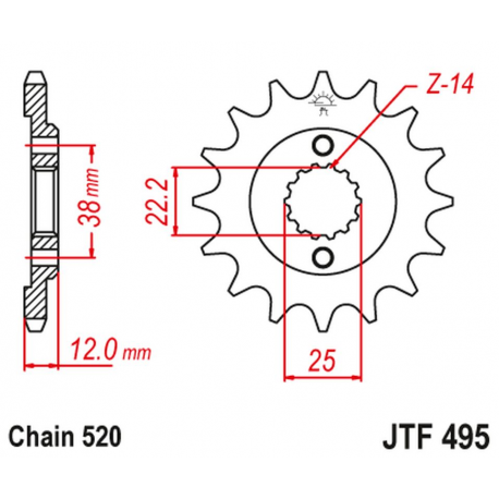 JT 2021/12 ZĘBATKA PRZEDNIA 495 15 DUCATI PASO SPORT 750 '86-90' (49515JT) (ŁAŃC. 520)