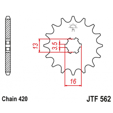 JT 2021/12 ZĘBATKA PRZEDNIA 415 09 KAWASAKI KFX 50 '03-'06, SUZUKI LTA 50 '02-'05, SUZUKI TS 50, YAMAHA DT 50MX (41509JT) (ŁAŃC.