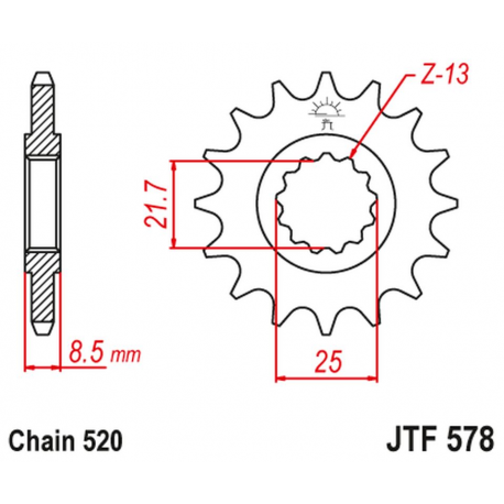 JT 2021/12 ZĘBATKA PRZEDNIA 585 14 KAWASAKI ZX-6R/RR '07-17, YAMAHA XTZ 750 '90-'98 (58514JT) (ŁAŃC. 520)