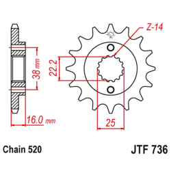JT 2021/12 ZĘBATKA PRZEDNIA 490 16 DUCATI MONSTER 600/750/900 (49016JT) (ŁAŃC. 520)