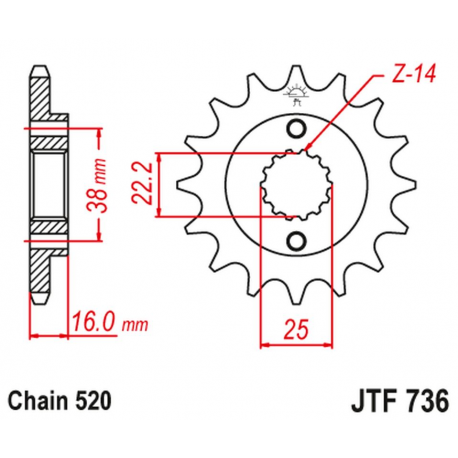 JT 2021/12 ZĘBATKA PRZEDNIA 490 16 DUCATI MONSTER 600/750/900 (49016JT) (ŁAŃC. 520)