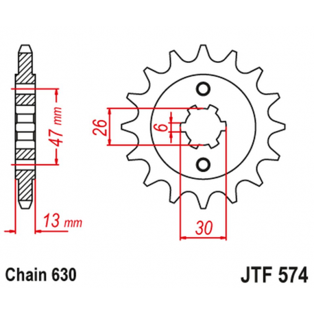 JT 2021/12 ZĘBATKA PRZEDNIA 574 16 YAMAHA XV 1000 '81-82', TR1 '81-85' (57416JT) (ŁAŃC. 630)