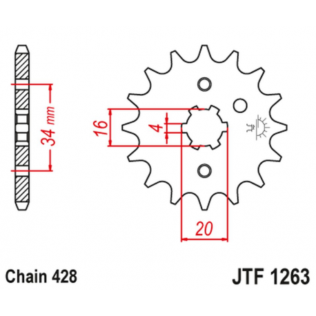 JT 2021/12 ZĘBATKA PRZEDNIA 263 12 SUZUKI RM 80/85, YAMAHA XT 125 R/X (26312JT) (ŁAŃC. 428)