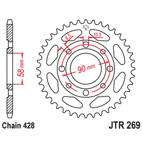 JT 2021/12 ZĘBATKA TYLNA 269 34 HONDA CG 125 '02-'05, CM 125 '82-'97, CB 125T '82-'88, DAELIM VC 125 '96-'99 (26934JT) (ŁAŃC. 42