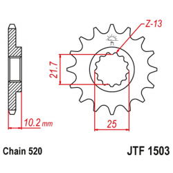 JT 2021/12 ZĘBATKA PRZEDNIA 2061 13 KAWASAKI KSF 250 '87-'04, KEF 300 '95-'03 (206113JT) (ŁAŃC. 520)