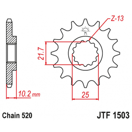 JT 2021/12 ZĘBATKA PRZEDNIA 2061 13 KAWASAKI KSF 250 '87-'04, KEF 300 '95-'03 (206113JT) (ŁAŃC. 520)