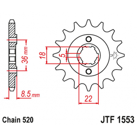 JT 2021/12 ZĘBATKA PRZEDNIA 2052 15 YAMAHA XT 250 TL (JAPAN) '83-84' SRX 250 '87' (205215JT) (ŁAŃC. 520) NA ZAMÓWIENIE