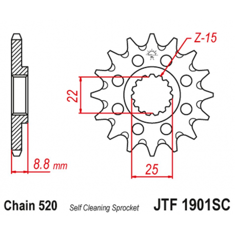 JT 2021/12 ZĘBATKA PRZEDNIA 1248 16 KTM SX/EXC '91-'21 SAMOOCZYSZCZAJĄCA (124816JT) (ŁAŃC. 520)