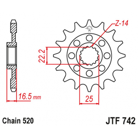 JT 2021/12 ZĘBATKA PRZEDNIA 2171 14 DUCATI 848/1098/1198 '07-'15 (217114JT) (MOD. ŁAŃC. 520)