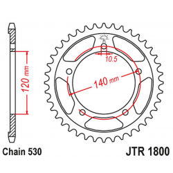 JT 2021/12 ZĘBATKA TYLNA 4409 44 TRIUMPH TIGER 1050 '07-'13 (440944JT) (ŁAŃC. 530) KOLOR CZARNY