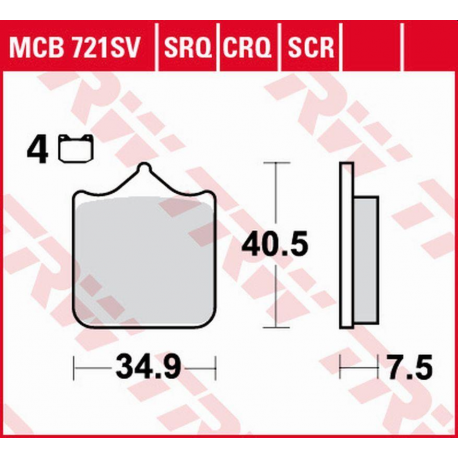 TRW LUCAS ZF KLOCKI HAMULCOWE KH604/4 SINTER TRACK APRILIA RSV 1000 MILE/R '01-'03, RSV 1000R '04-'10, DUCATI 748/749/996/998/99