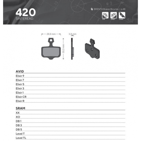BRENTA BIKE KLOCKI HAMULCOWE ROWEROWE SINTER SPIEKANE METALICZNE MTB / SZOSA / ELEKTRYK PASUJE DO AVID ELIXIR 9 / 7 / 5 / 3 / 1