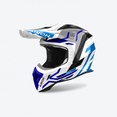 AIROH NOWOŚĆ KASK CROSS / ENDURO / ATV / QUAD AVIATOR ACE 2 GROUND BLUE GLOSS KOLOR SZARY/BIAŁY/NIEBIESKI ROZMIAR L