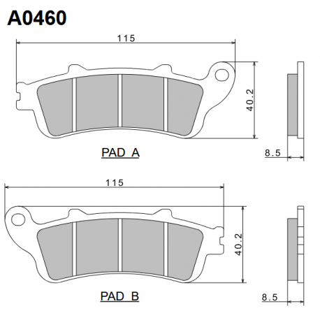 NISSIN KLOCKI HAMULCOWE KH261 / KH281 PREMIUM SEMI-METALLIC (SPIEK METALICZNY) (8,5MM) (ECE R90) (MADE IN JAPAN) (2P-250NS)