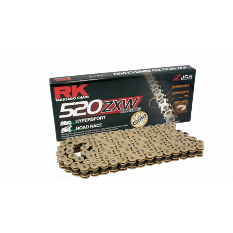RK ŁAŃCUCH NAPĘDOWY GB520ZXW-120 (XW-RING) ZAKUWKA (CLF) W ZESTAWIE KOLOR ZŁOTY (POJEMNOŚĆ: DO 1200 CCM) (42 KN)