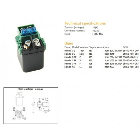 DZE PRZEKAŹNIK ROZRUSZNIKA HONDA CG 150 '12-'14 CRF 125 '14-'24 CRF 450X '05-'18 (OEM 35850-KCN-003)