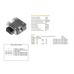 DZE REGULATOR NAPIĘCIA YAMAHA CE 50 JOG '07-'17 XC 50 VINO '08-'14 XF 50 '06-'14 YW 50 ZUMA '12-'17 (3B3-H1960-00) MOFSET (35A)