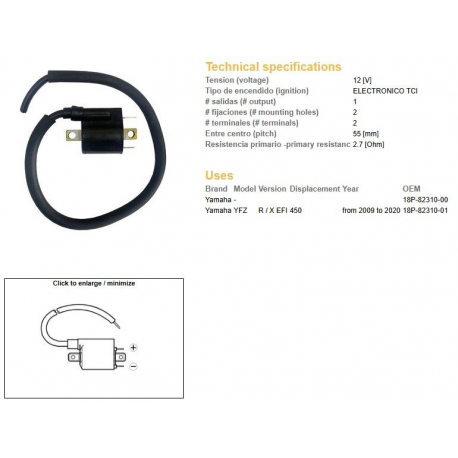 DZE CEWKA ZAPŁONOWA YAMAHA YFZ 450R '09-'20 (OEM 18P-82310-00)