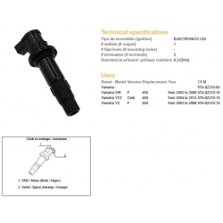 DZE, zapalovací cívka, Yamaha YFZ 450R '04-'13 WR 450F '03-'09 YZ 450F '03-'09 (OEM 5TA-82310-00)