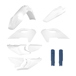 POLISPORT KOMPLET PLASTIKÓW (FULL KIT) HUSQVARNA TE/FE TPI '24-'25 W ZESTAWIE OSŁONY AMORTYZATORÓW KOLOR OEM BIAŁY NIEBIESKI OEM