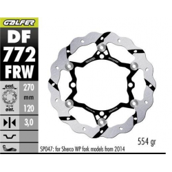 GALFER TARCZA HAMULCOWA PRZÓD SHERCO SE/SEF 250/300/450/500 '09- (TYLKO Z ZAWIESZENIAMI SACHS WP WYMAGA SP047) WAVE (270X120X3MM