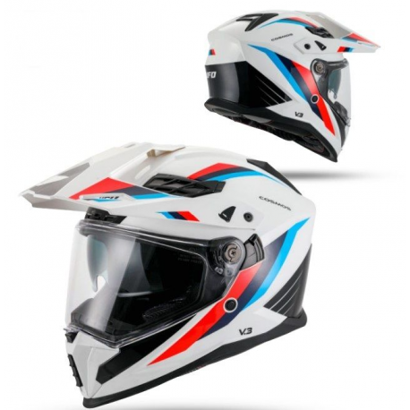 UFO 2026/01 KASK COSMOS OFFROAD / DUAL / TOURER / CROSSOVER Z SZYBĄ, DASZKIEM I BLENDĄ PRZECIWSŁONECZNĄ KOLOR BIAŁY/CZERWONY ROZ