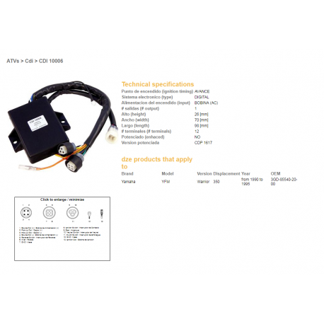 DZE MODUŁ ZAPŁONU CDI YAMAHA YFM350 WARRIOR 90-95 (3GD-85540-20-00) (VIC-14602)