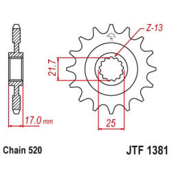 JT ZĘBATKA PRZEDNIA 2042 16 Z GUMĄ HONDA CB 500F/X '13-'15, CBR 500R '13-'15, NC 700 '12-'14, CT/CTX 700 14 (JTF1381.16RB)* (ŁAŃ