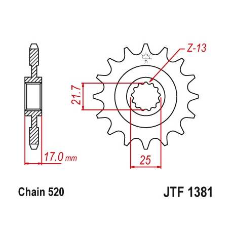 JT ZĘBATKA PRZEDNIA 2042 16 Z GUMĄ HONDA CB 500F/X '13-'15, CBR 500R '13-'15, NC 700 '12-'14, CT/CTX 700 14 (JTF1381.16RB)* (ŁAŃ