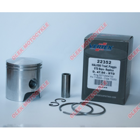 VERTEX TŁOK MALOSSI (PIAGGIO, GILERA) (47,40MM +0,40) SWORZEŃ 12MM (PIERŚCIENIE 52712004740 X 2)